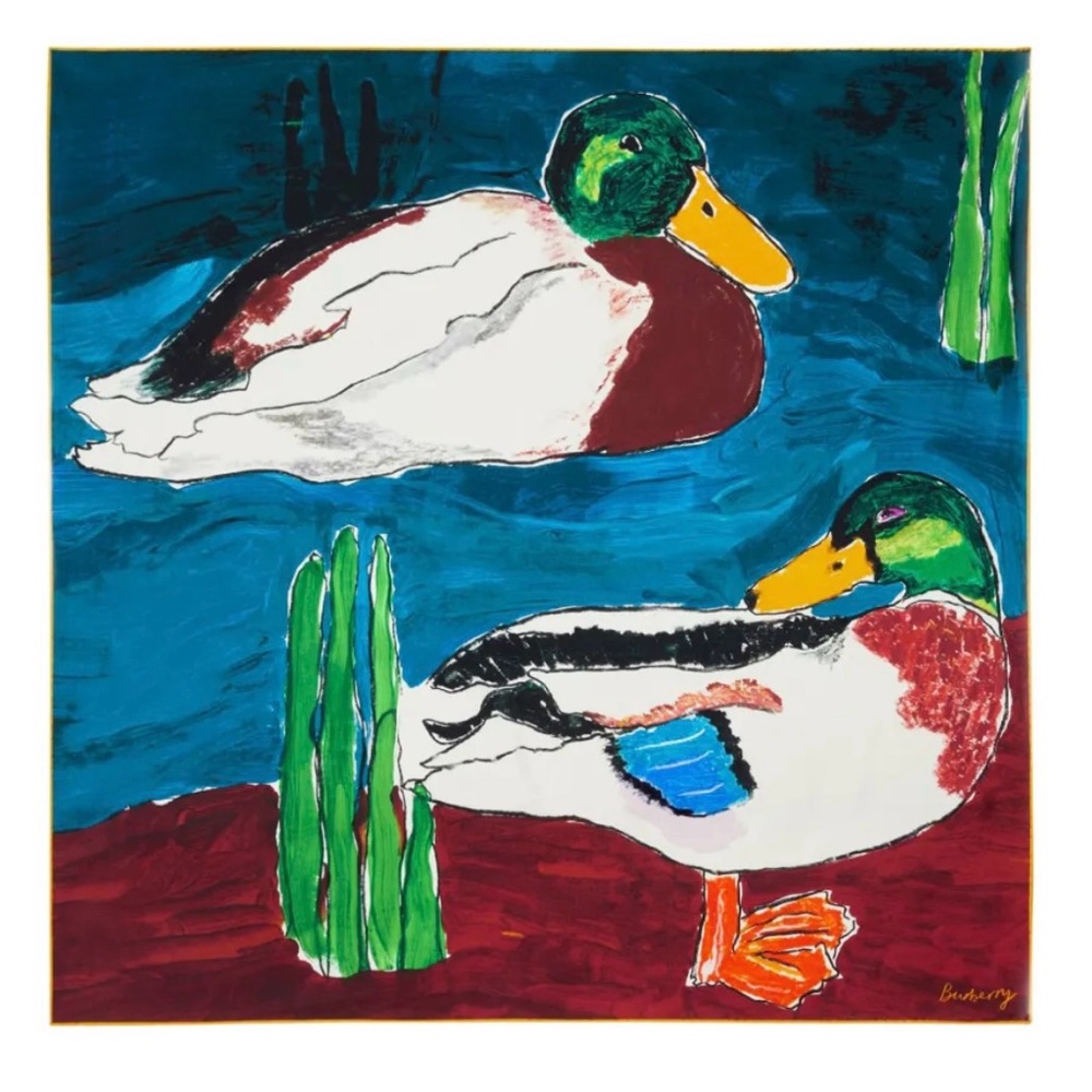 NWT Burberry Duck Print Artistic Silk Scarf 90cm x 90cm square 100% silk